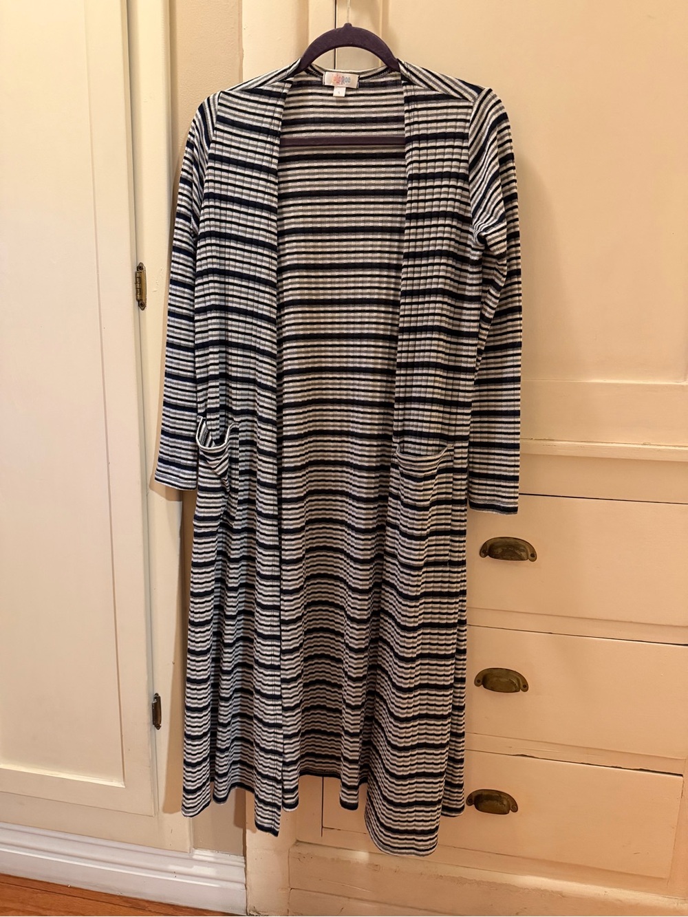 LuLaRoe Sarah Striped Long Duster Cardigan Pockets S